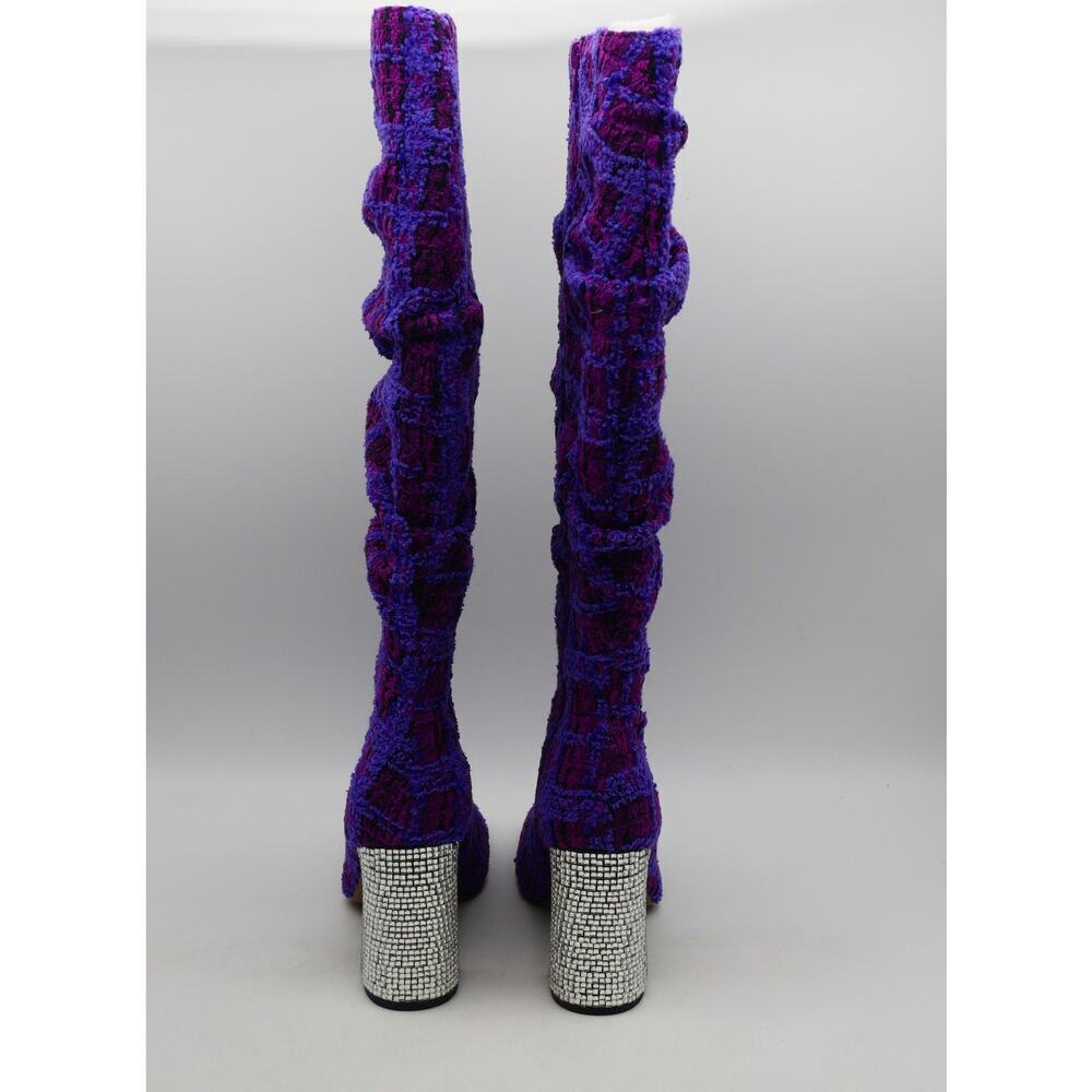 NEW Betsey Johnson Women's 6 Declaan Tall Boots Purple Tweed Rhinestone Heels - Picture 4 of 13